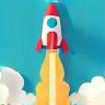 Stylized rocket icon representing launching a podcast.