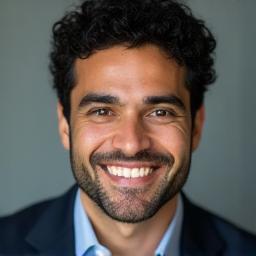 Professional headshot of Thiago Santos, a man with dark curly hair, smiling.